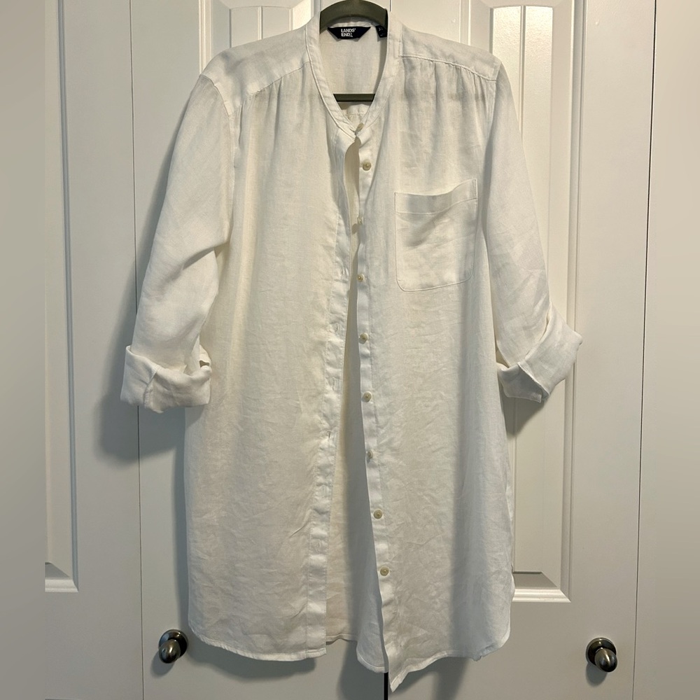 Land’s End White Linen Tunic XL NWOT button-down w/ pockets